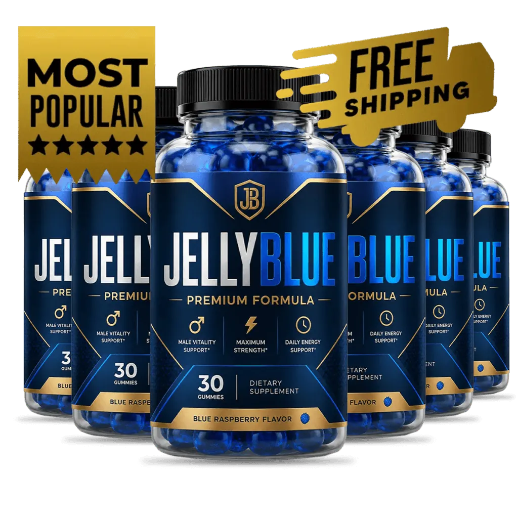 JellyBlue 6 bottle package of men's wellness gummies, a 180-day supply